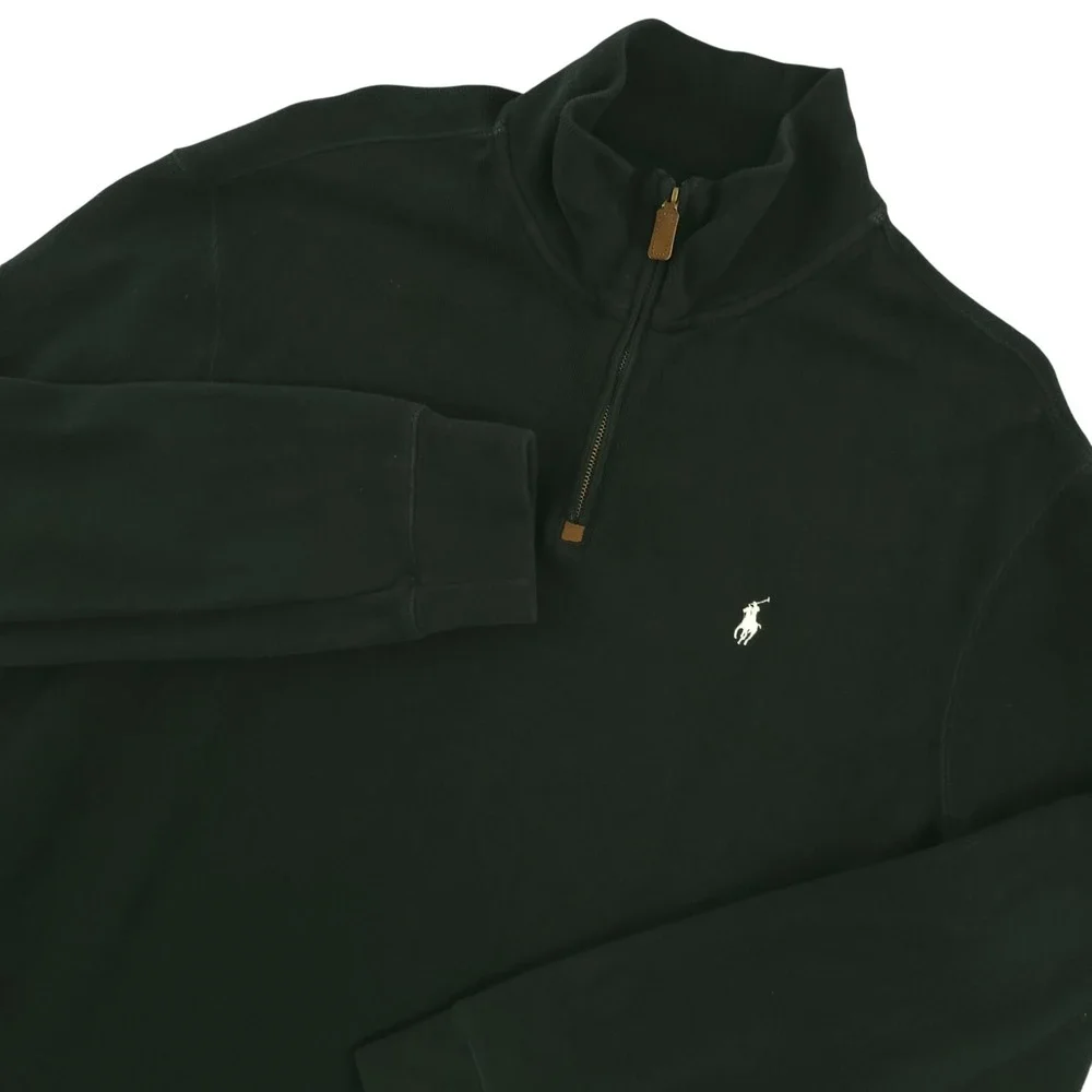 Polo Ralph Lauren Sweatshirt Mens 2XL Black 1/4 Zip Mock Neck Pullover Casual